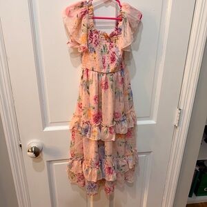 Easter Floral Ruffled Kids Dress pink flowers